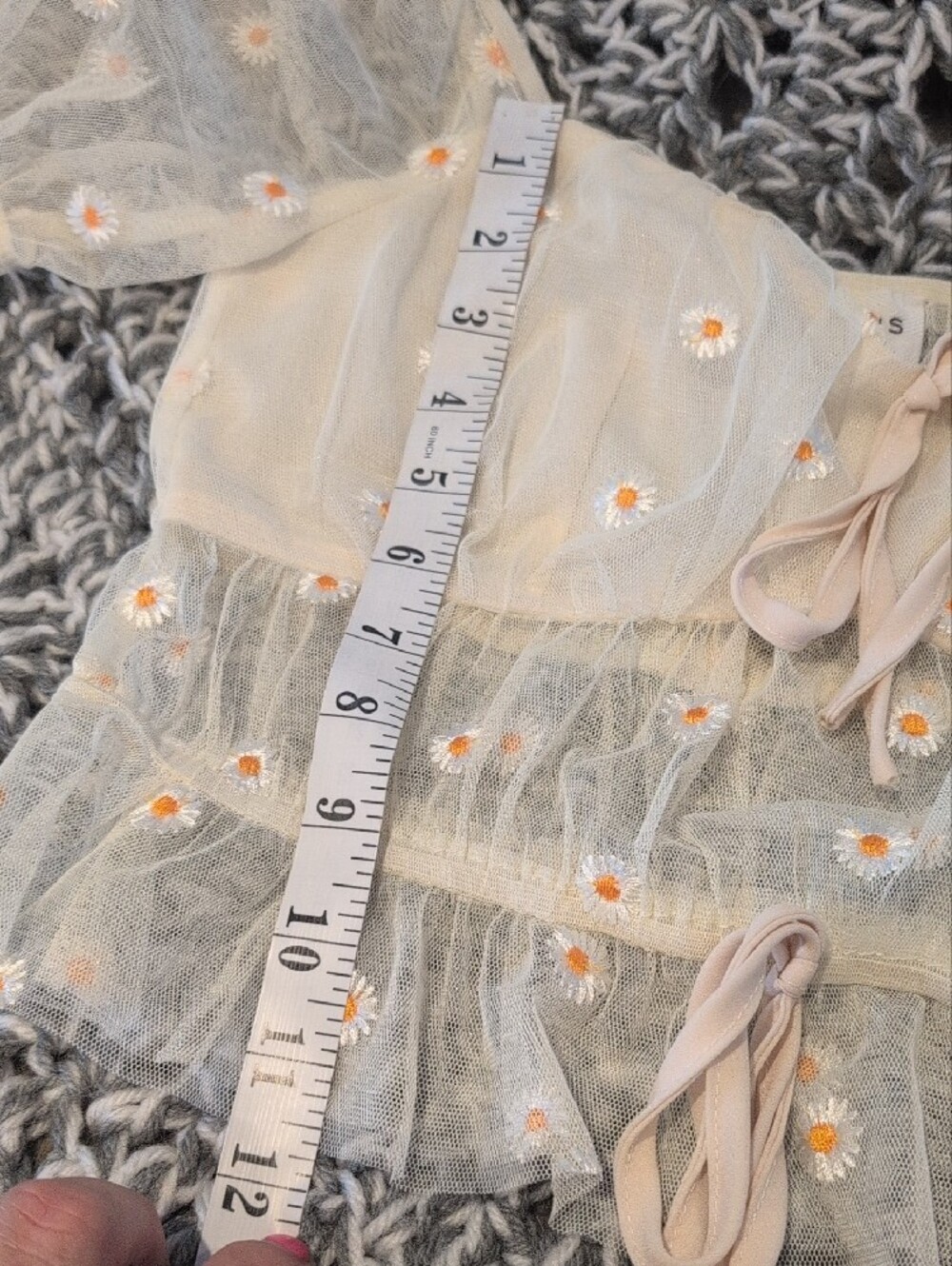 470 - Lelis Size Small Sheer Daisy Embroidered Crop Top, Cottagecore Fairycore - Picture 7 of 8